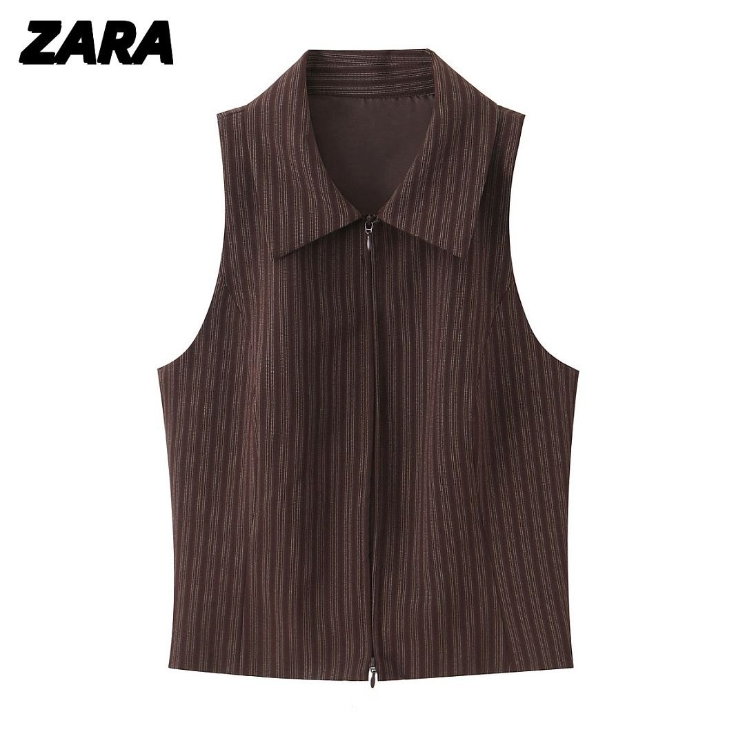 Zara - Zestaw topu i spodni z prążkowanej dzianiny w pionowe paski - obrazek 2