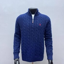 Ralph Lauren - Męski sweter z dzianiny o splocie warkoczowym i rozpinanym kołnierzem w 3 kolorach
