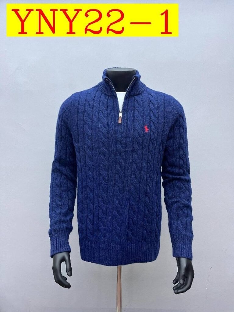 Ralph Lauren - Męski sweter z dzianiny o splocie warkoczowym i rozpinanym kołnierzem w 3 kolorach
