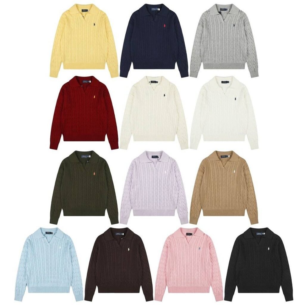 Ralph Lauren - Cable Knit Collared Pony Logo Sweater in 13 Colors