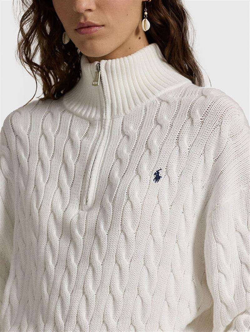 Polo Ralph Lauren - Sweter z dzianiny w splot kablowy z półzamkiem w 3 kolorach